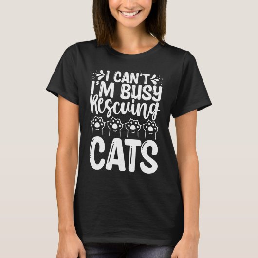 猫の救助者I忙し T助け猫シェルターC Tシャツ (正面)