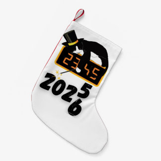  猫の新年ハッピーニューヤイヤソックス スモールクリスマスストッキング