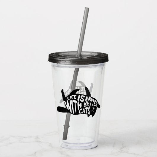猫の方が暮らし向き |おもしろい猫タイポグラフィ アクリルタンブラー (裏面)