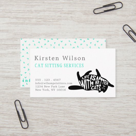 猫の方が暮らし向き |猫またはペットの座り 名刺 (正面/裏面インサイチュ)