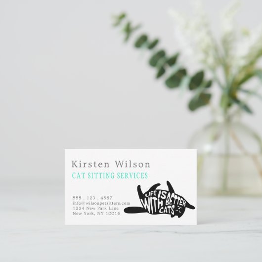 猫の方が暮らし向き |猫またはペットの座り 名刺 (スタンド正面)