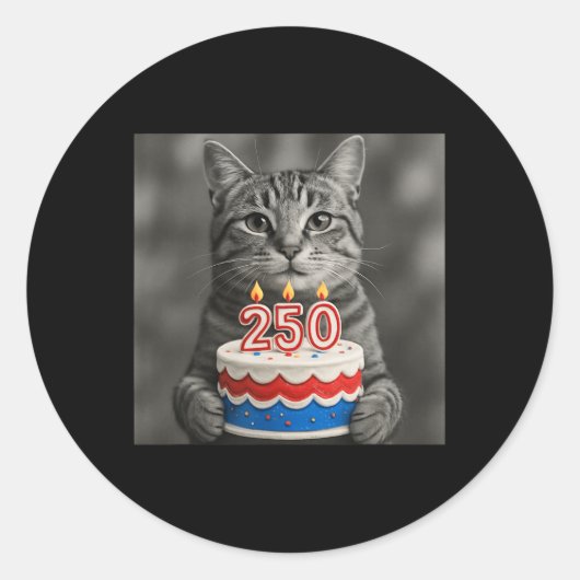 猫の旗 250周年 1776-2026 250歳の誕生日ケーキ ラウンドシール (正面)