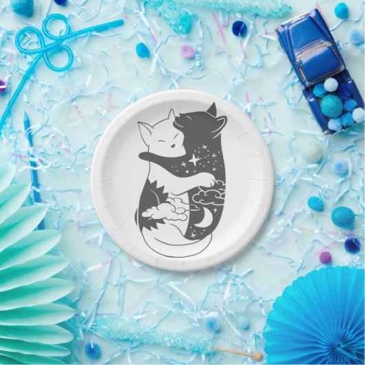 猫の日の猫の夜のイラストレーション-背景を選択 ペーパープレート (パーティー)