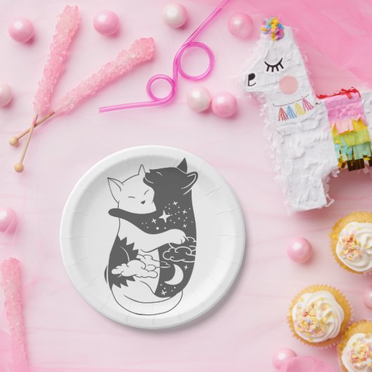猫の日の猫の夜のイラストレーション-背景を選択 ペーパープレート (パーティー)