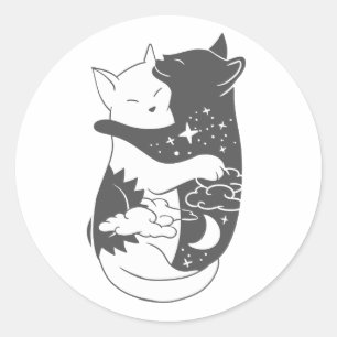猫の日の猫の夜のイラストレーション-背景を選択 ラウンドシール