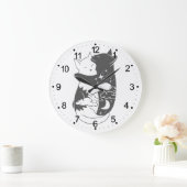 猫の日の猫の夜のイラストレーション-背景を選択 ラージ壁時計 (ホーム)