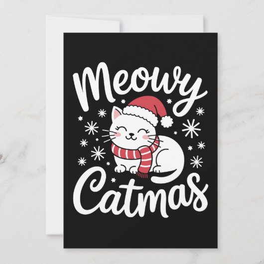 猫の日クリスマス ネコ サンタ 帽子 マフラー クリスマスプレゼント 招待状 (正面)