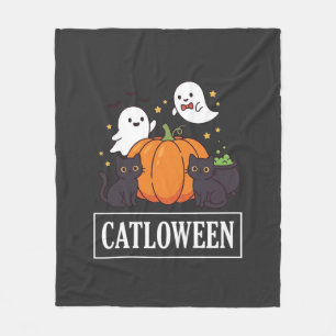 猫の日ハロウィン 楽しいハロウィン 猫 おばけ かぼちゃ デザイン フリースブランケット