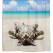 猫の日没ビーチ シャワーカーテン (正面)