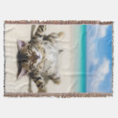 猫の日没ビーチ スローブランケット (正面)