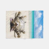 猫の日没ビーチ フリースブランケット (正面(横))