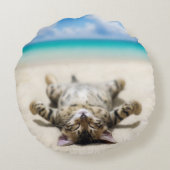 猫の日没ビーチ ラウンドクッション (裏面)