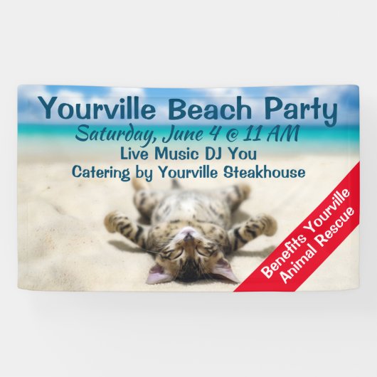 猫の日没ビーチ 横断幕 (横)