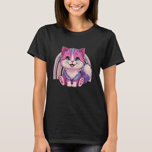 猫の日 ペット愛好家 動物飼育者 かわいい タイダイ レインボー Tシャツ (正面)