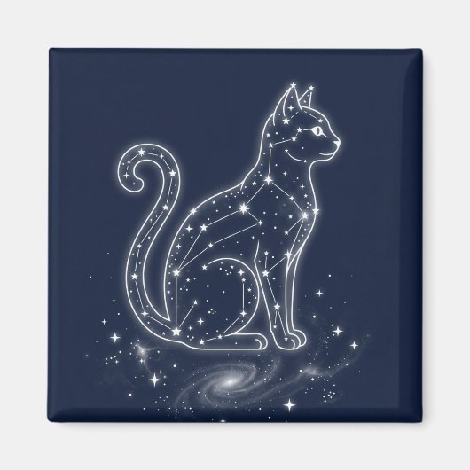猫の星座が輝く星空の夜 キャットデザイン マグネット (正面)