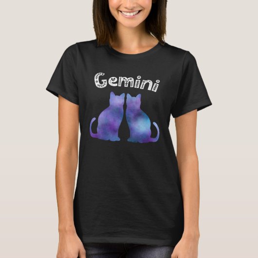 猫の星座ジェミニ タイ染め星雲パターン Tシャツ (正面)