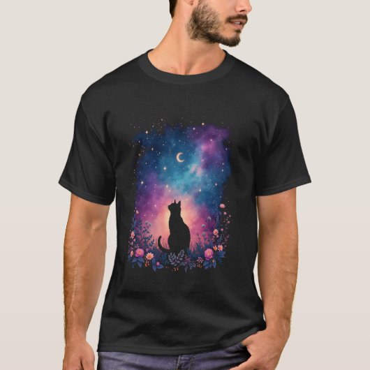 猫の星空アート Tシャツ (正面)