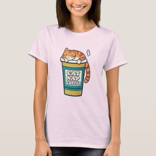 猫の昼寝コーヒー | 猫好きTシャツ Tシャツ (正面)