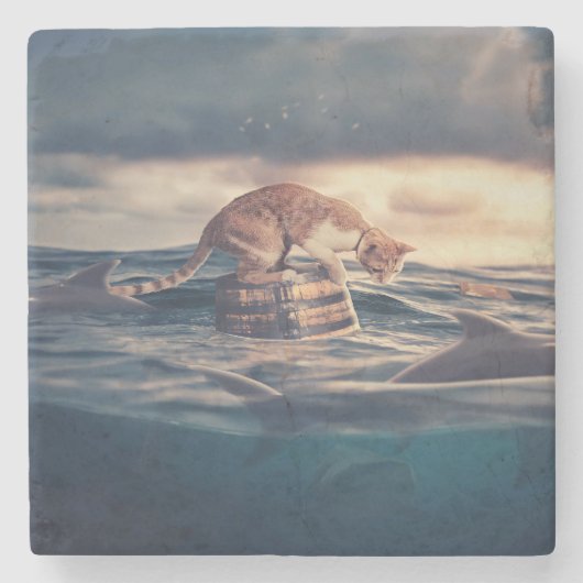 猫の昼寝 夢か悪夢か ストーンコースター (正面)
