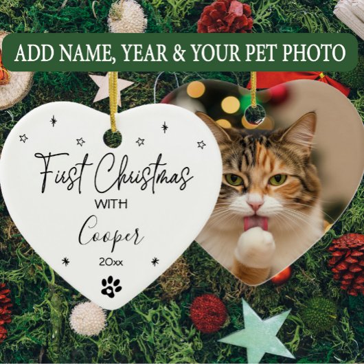 猫の最初のクリスマス カスタム名と写真 セラミックオーナメント