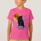 猫の月満開の花 黒猫愛好家Tシャツ Tシャツ (正面)