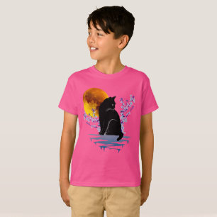 猫の月満開の花 黒猫愛好家Tシャツ Tシャツ