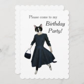 猫の服の誕生日のパーティの招待状 招待状 (正面/裏面)