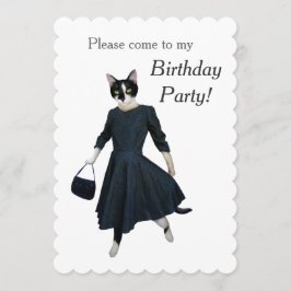 猫の服の誕生日のパーティの招待状 招待状