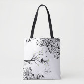 猫の木の愛のハート白黒単語文字 トートバッグ (正面)