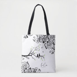 猫の木の愛のハート白黒単語文字 トートバッグ