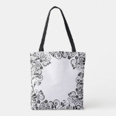 猫の木の愛のハート白黒単語文字 トートバッグ (裏面)