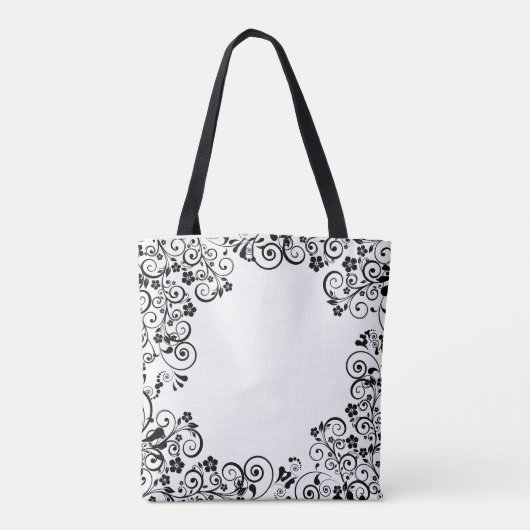 猫の木の愛のハート白黒単語文字 トートバッグ (裏面)