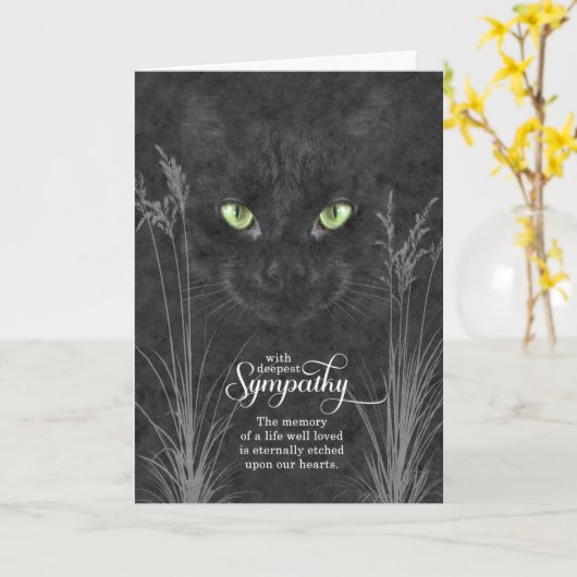 猫の木炭グレーを失うペット悔やみや弔慰 カード (黄色い花)