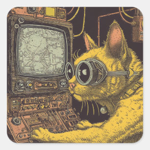猫の未来:サイバーパンク猫ファンタジー スクエアシール