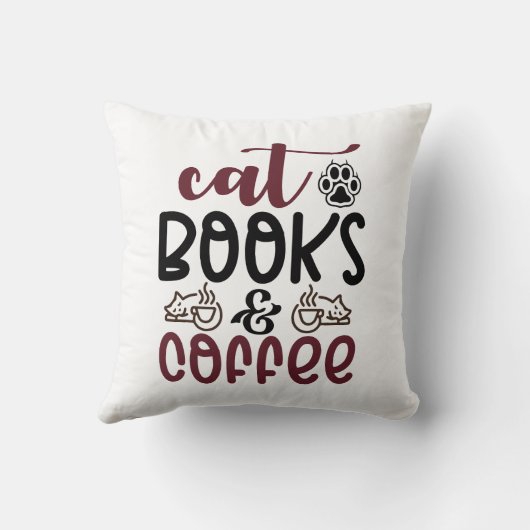 猫の本とコーヒーおかしい引用文 クッション (裏面)