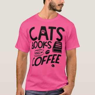 猫の本とコーヒー Tシャツ