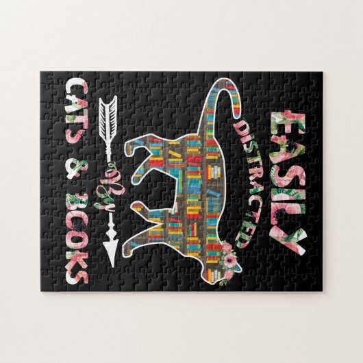 猫の本にすぐに気が散る ジグソーパズル (横)