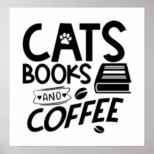 猫の本コーヒーおもしろいの本の虫のかわいい猫 ポスター