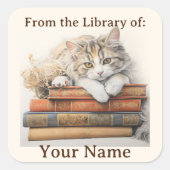猫の本リラックス蔵書票 スクエアシール (正面)