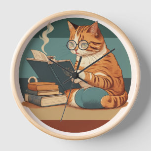 猫の本読とコーヒーのエスプレッソ 壁時計