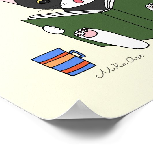 猫の本読ポスターキッズリテラシー子供部屋アート ポスター (角)