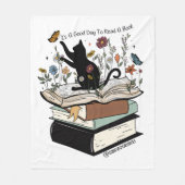 猫の本読好きにとって良い日 フリースブランケット (正面)