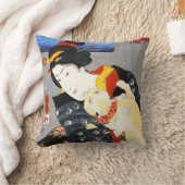 猫の枕を持つKuniyoshiの女性 クッション (ブランケット)