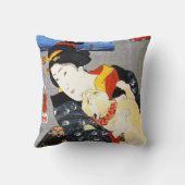 猫の枕を持つKuniyoshiの女性 クッション (裏面)