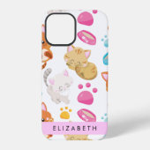 猫の柄、かわいい猫、子猫、肉球、お名前 iPhoneケース (裏面)