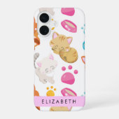 猫の柄、かわいい猫、子猫、肉球、お名前 iPhone 16ケース (裏面)