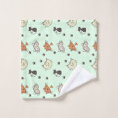 猫の柄 バスタオルセット (ウォッシュタオル)