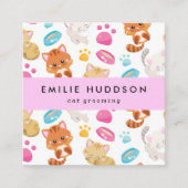 猫の柄、ペットショップ、キャットシッター、猫トリマー スクエア名刺 (正面)
