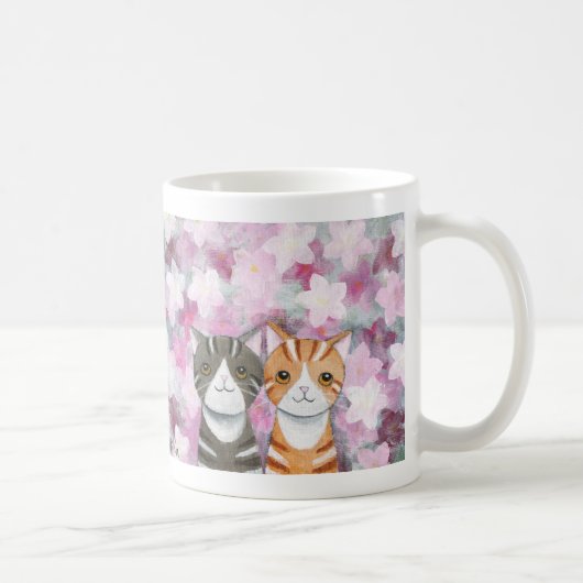 猫の桜のマグのかわいい虎猫猫の花 コーヒーマグカップ (右)