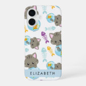 猫の模様、かわいい猫、子猫、あなたの名前 iPhone 16ケース (裏面)